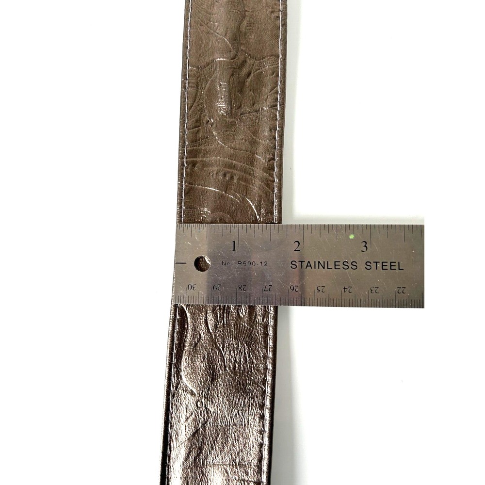 Vintage Astor Leather Embossed Belt Gold Tone Rectangle Buckle 1.75" x 36" VGUC - Picture 10 of 11